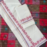 Sarga – Lavender and Golden Kasav Settumund with Printed Border and Designer Blouse Material
