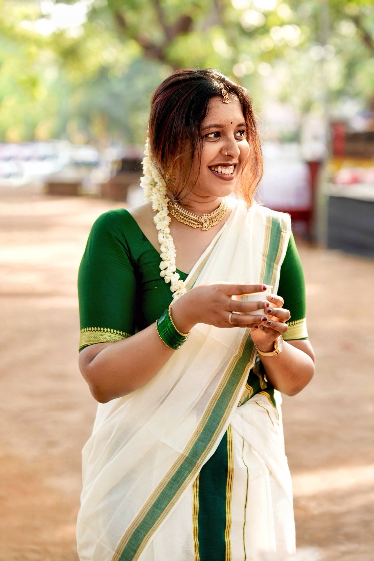 Vrinda - Premium Pure Cotton Settmundu with Matching Blouse