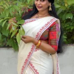 Sarga – Lavender and Golden Kasav Settumund with Printed Border and Designer Blouse Material