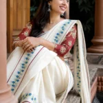Shangupushpam Raga - Beautiful Traditional Settumundu with Matching Blouse Material