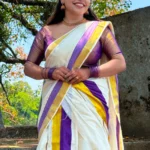 Aathira -Violet kasav-Traditional Sett Mundu with Matching Blouse Material