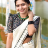 Thengu Green Settumundu with Matching Blouse Material