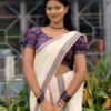 Sakhi - Mulloth Settumund with Checked Blouse Material