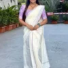 Nadira - Lavender Puliyilakkara Settumund with Ajrak Digital Printed Blouse Material