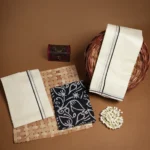 Kantha- Black Puliyilakkara Settumund with Kantha Cotton Blouse Material