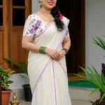 Lavanya - Puliyilakkara Settumund with Printed Blouse Material