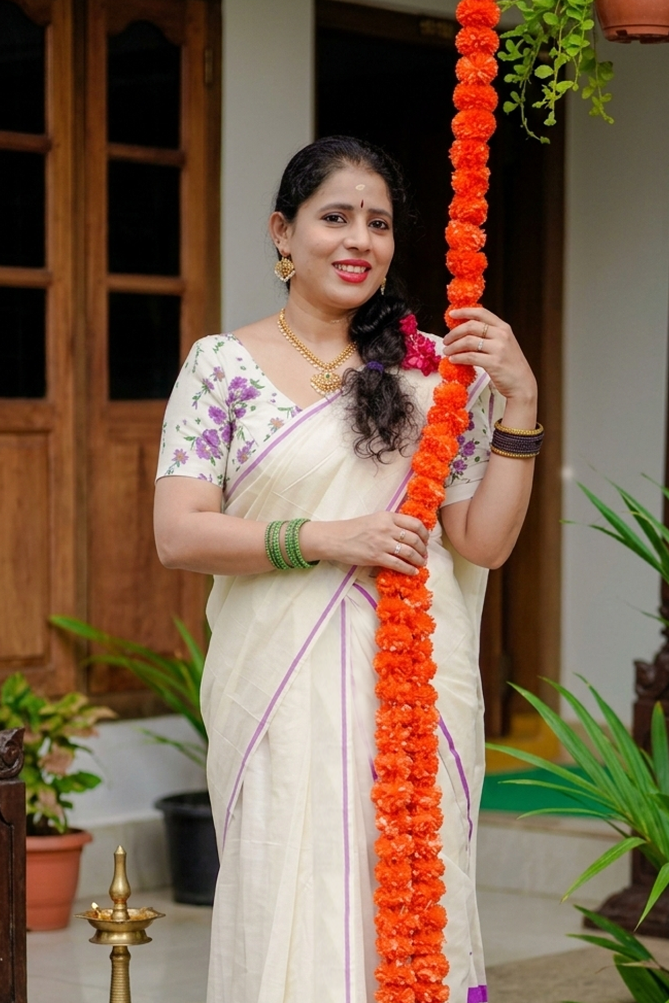Lavanya – Premium Lavender Puliyilakkara Set Mundu