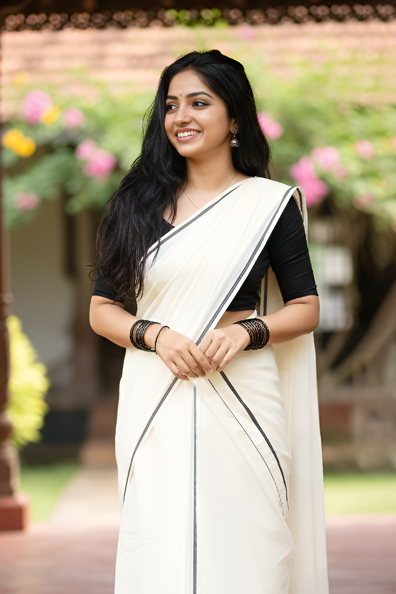 Shyamili -Black puliyilakkara settmund with  blouse material