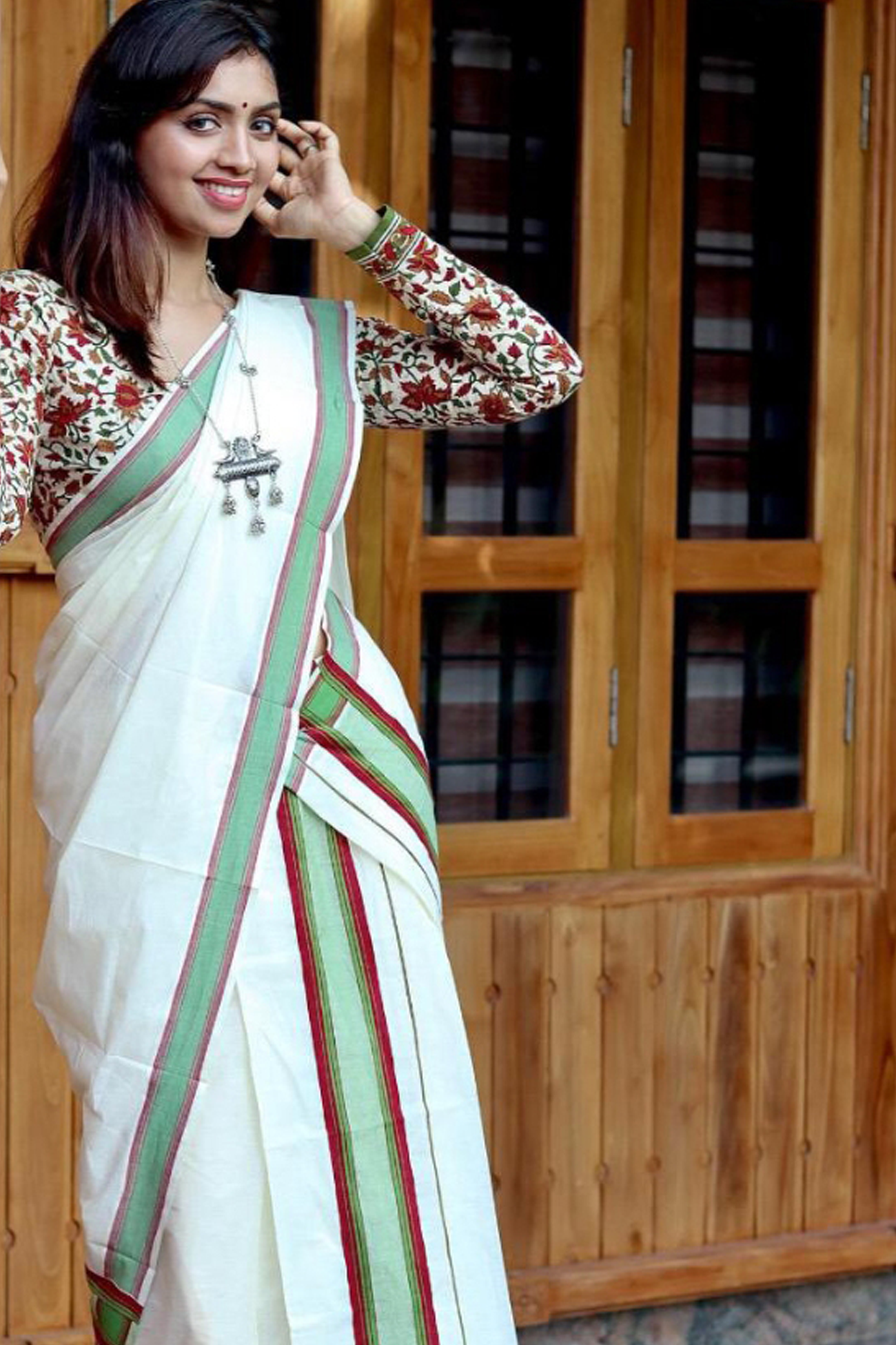 Mathangi Pure Cotton Printed Sett Mundu with Blouse Piece