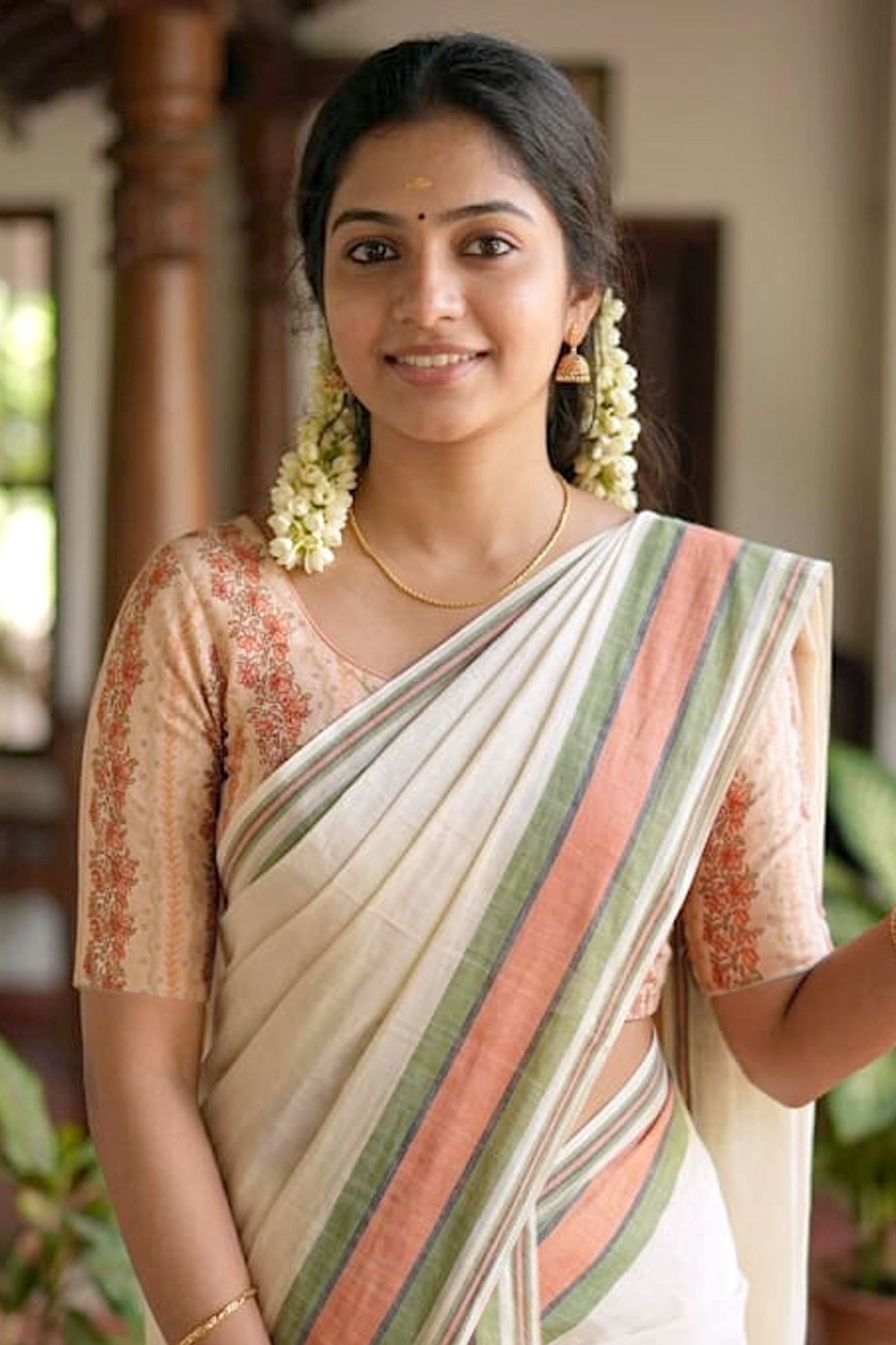 Niranjana- Kearala Traditional pure cotton sett mundu with printed blouse material