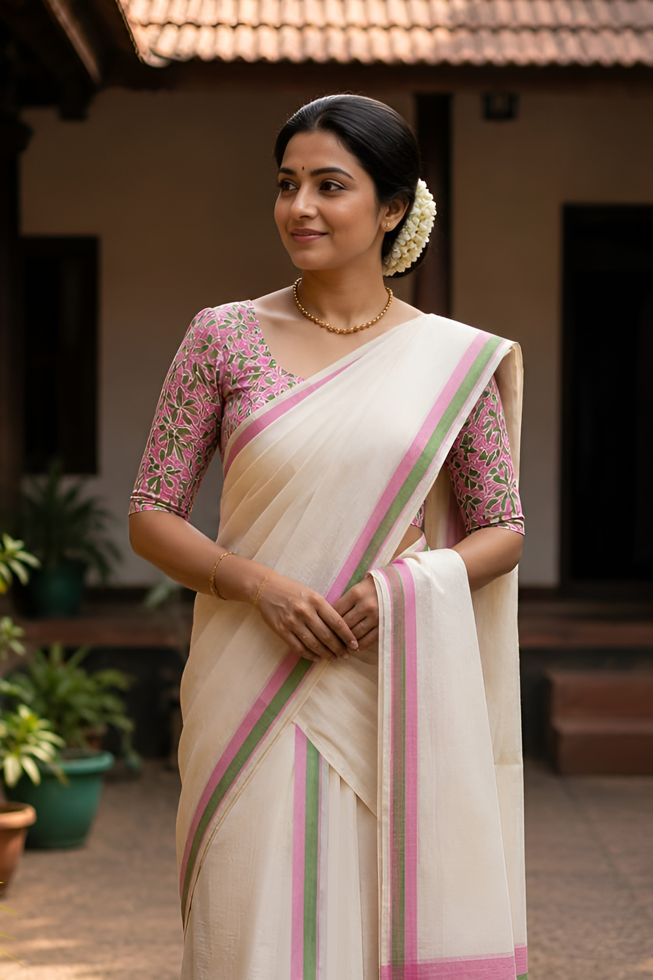 Ethal -Pure Cotton Kerala Traditional Sett Mundu with Blouse Piece