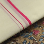 Drishya- Pink Puliyilakkara Settumund with Lotus Printed Blouse Material