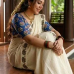 Gajashobha - BLUE Pure Cotton Printed Sett Mundu with Matching Blouse