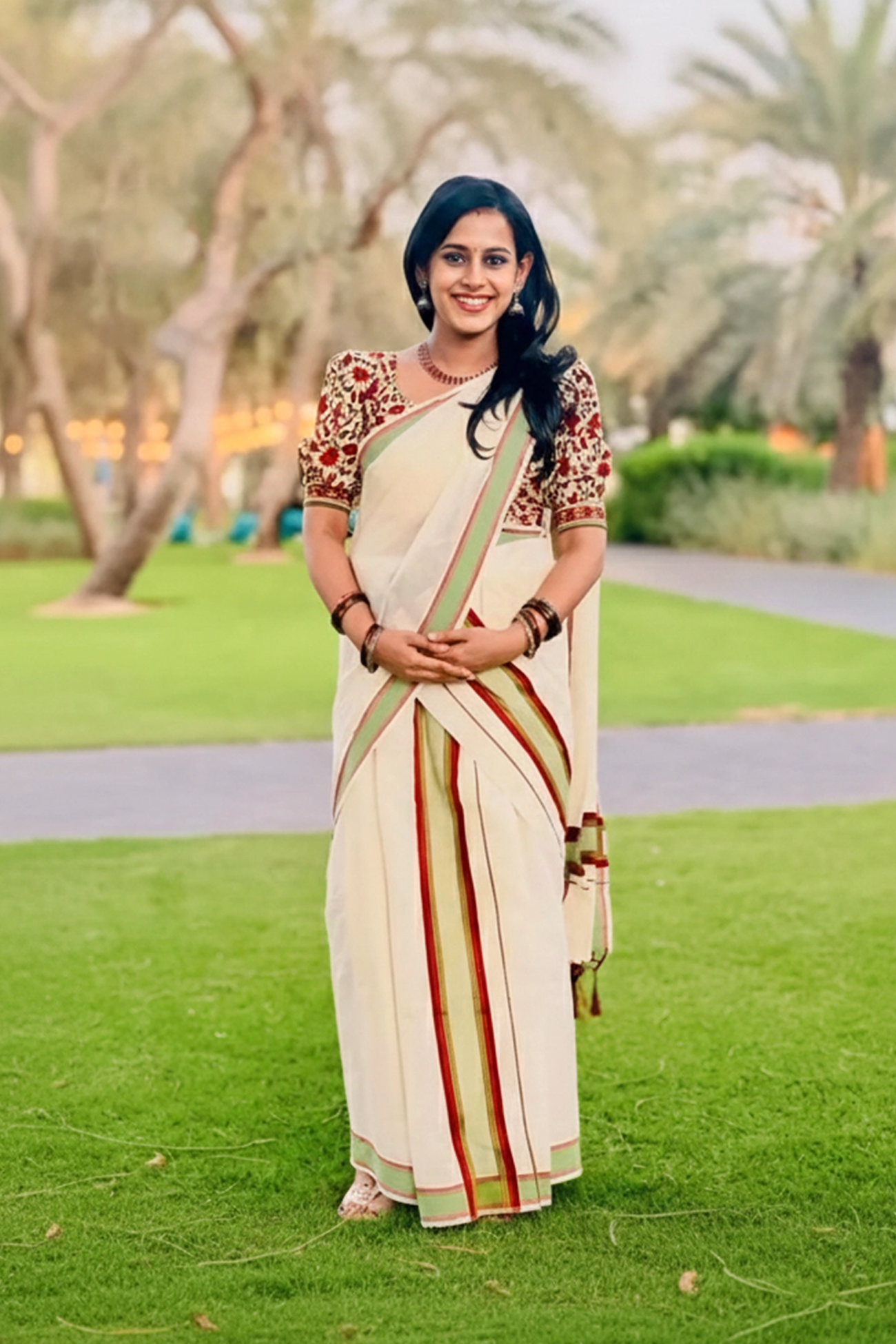 Mathangi Pure Cotton Printed Sett Mundu with Blouse Piece