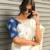 Gouri - Blue Puliyilakkara Settumund with Kantha Cotton Blouse Material