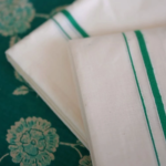 Mazha - Green Puliyilakkara Settumund with Printed Blouse Material