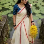Neelathamara- Premium sett mundu with printed blouse material