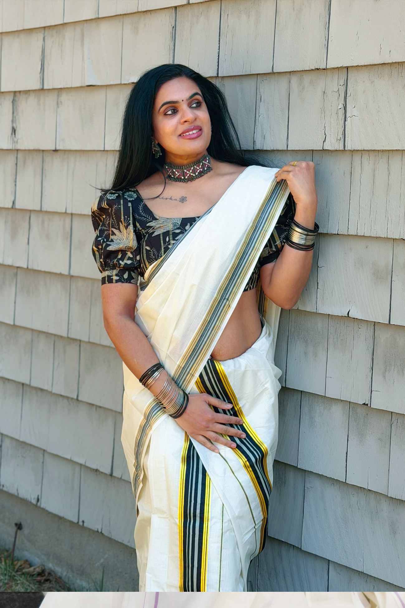 Mythry - Pure Cotton Kasavu Settu Mundu with Designer Blouse Material