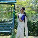 Shangupushpam Printed Settumund with Matching Blouse Material
