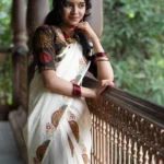Kathakali Black Printed Settumundu with Matching Blouse Material