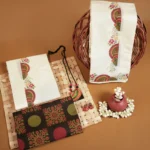 Kathakali Black Printed Settumundu with Matching Blouse Material