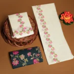 Vallithamara - Traditional Powerloom Settumundu with Floral Printed Border & Matching Blouse Material
