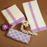 Thread Lavender - Traditional Powerloom Settumundu with Lavender Border & Matching Blouse Material