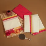 Surya Praba - Red & Yellow Settumundu with Matching Blouse Material