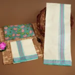 Nalini - Mulloth Settumund with Lotus Printed Silk Blouse Material