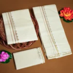 Kavya - Premium Golden Puliyilakkara Settumund with Golden Foil Printed Border with Blouse