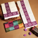 Bhandhini Wine Bhandhani Printed Settumundu with Matching Blouse Material