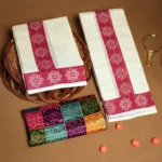 Bhandhini Red Printed Settumundu with Matching Blouse Material