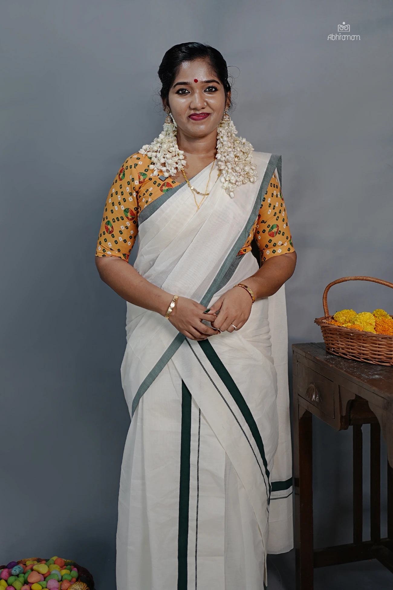 Urvashi - Traditionall Settumund with Blouse Material