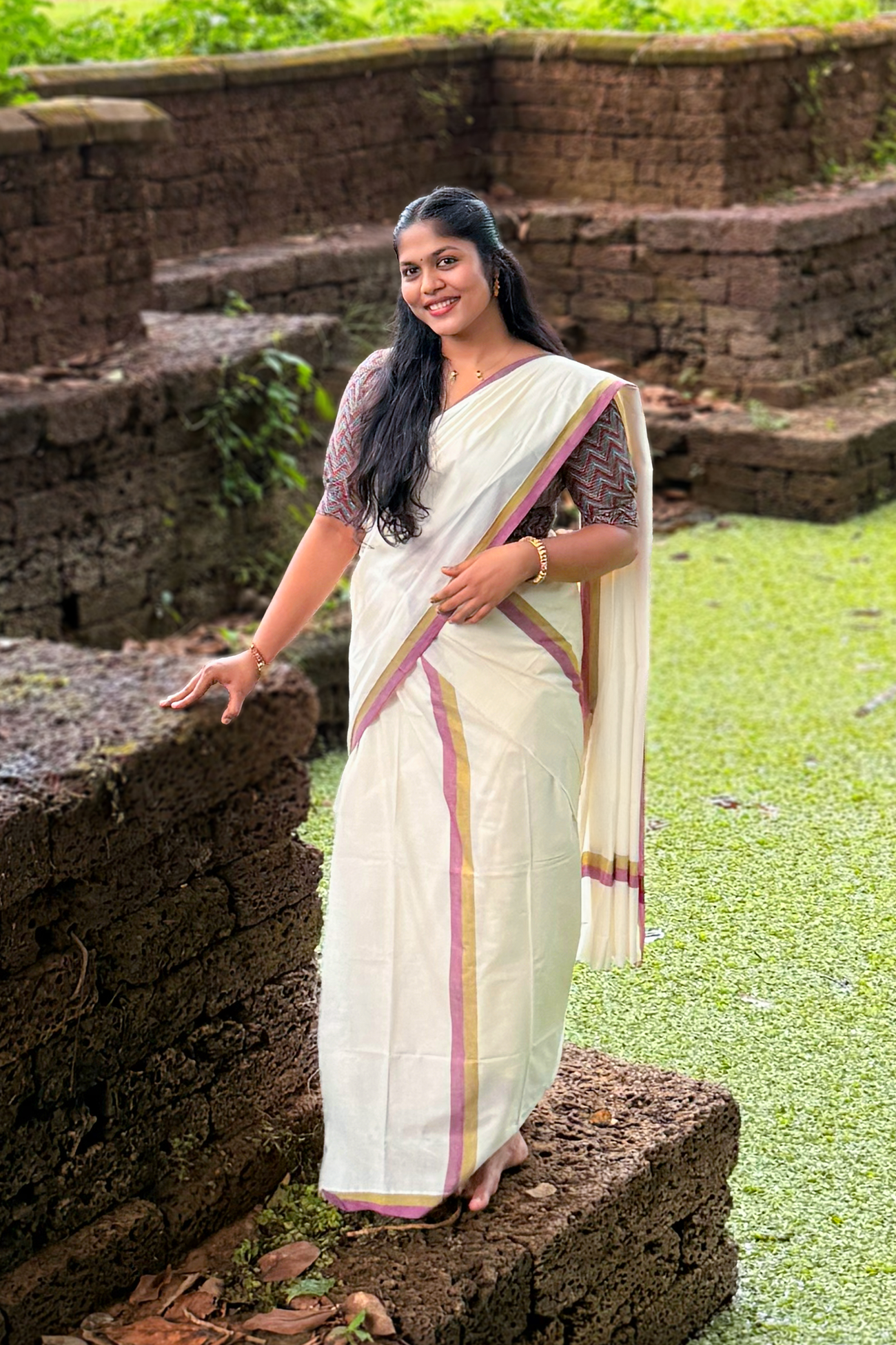 Anarkali - Abhiramam Traditional Settumundu with Blouse Material