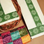 Bhandhani Green Printed Settumund with Matching Blouse Material