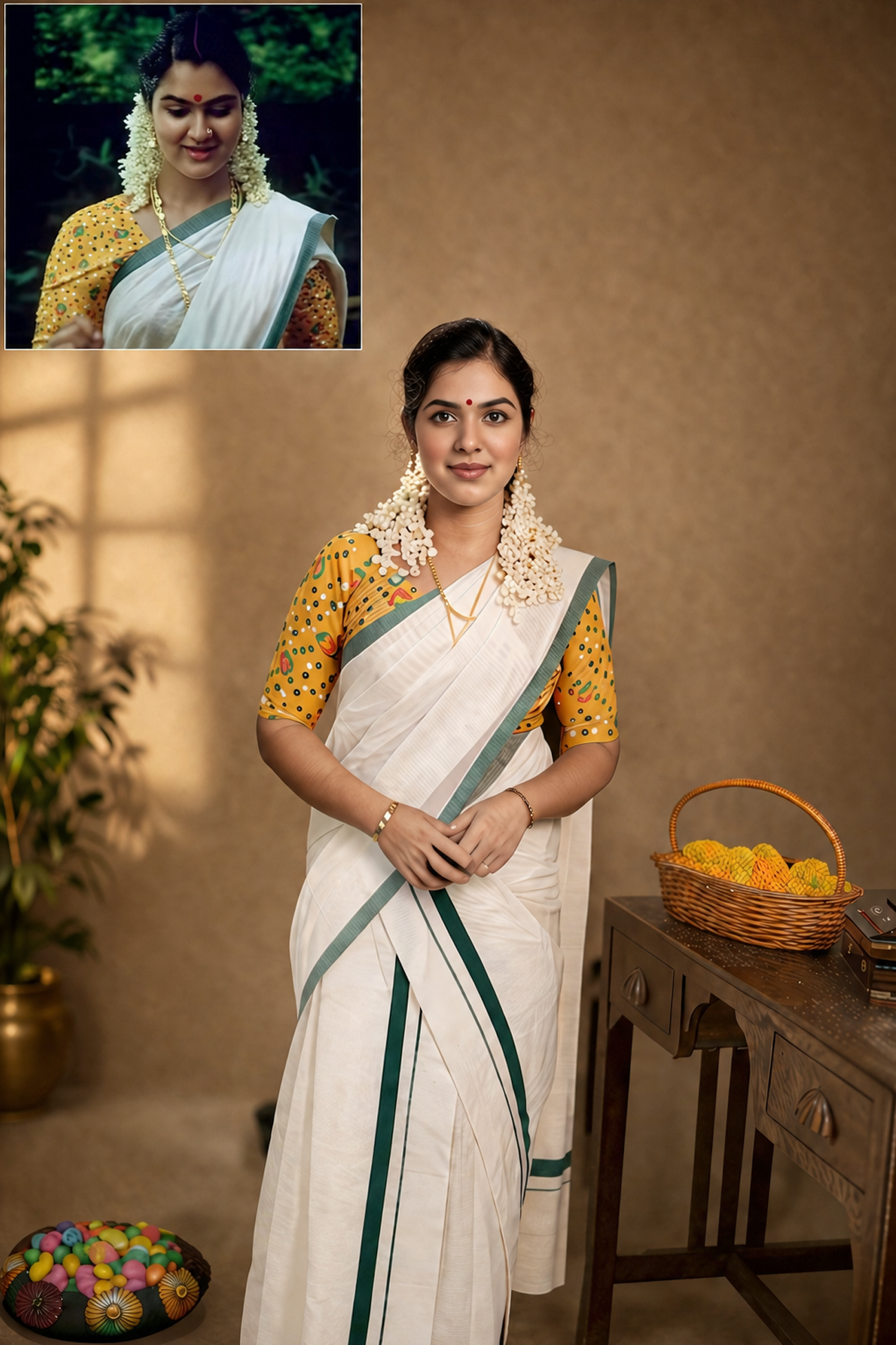 Urvashi - Traditionall Settumund with Blouse Material