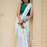 Malayalam Printed Green Pure Cotton Settumundu with Matching Blouse Material