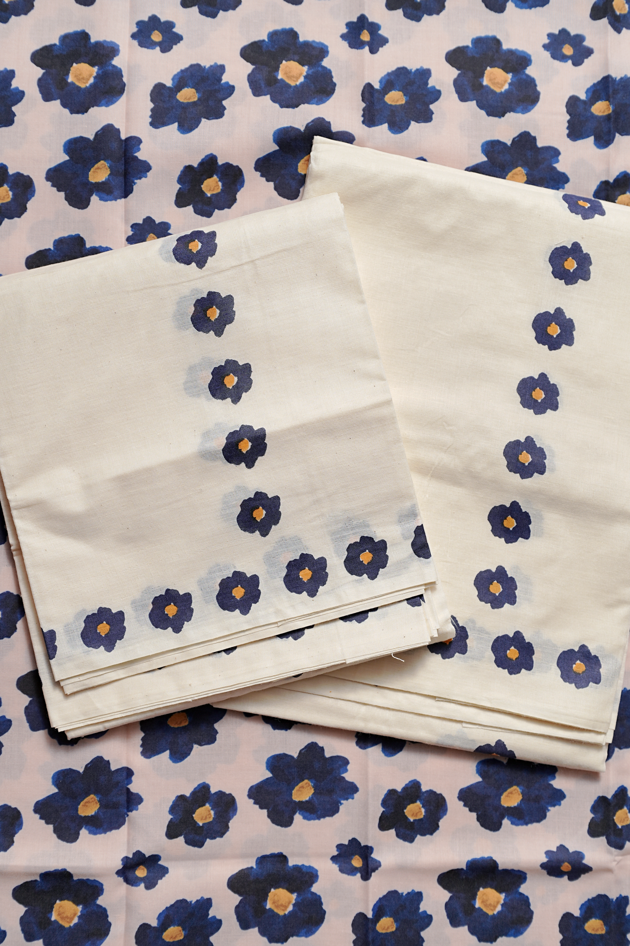 Veelipoo Printed Blouse Material — Blue Floral on Dual Base Shades