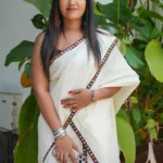 Dharppana Settumundu with Multicolor Border and Matching Blouse Material