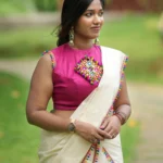 Uthara Settumundu with Multicolor Border and Matching Blouse Material